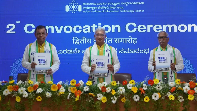 Dignitaries releasing the IIIT Raichur Annual Report at the 2nd Convocation