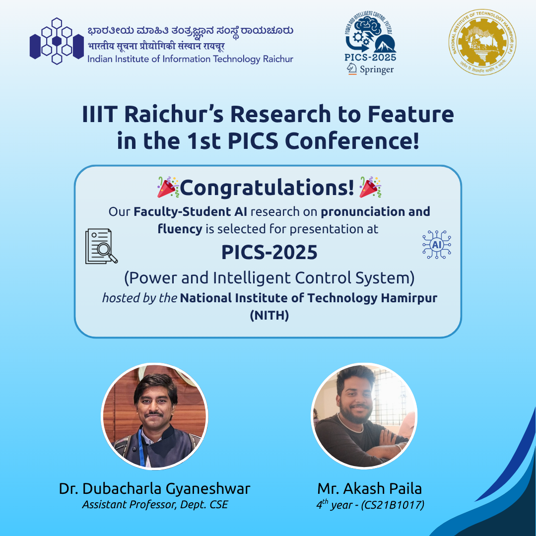IIIT Raichur Research Paper Accepted for PICS Conference 2025 | News | IIIT Raichur
