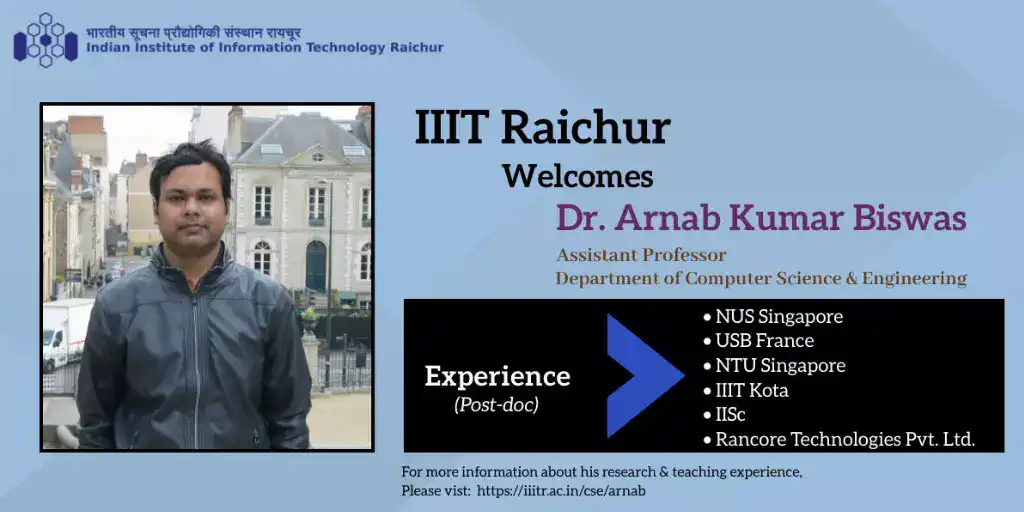 New Faculty - Dr. Arnab Kumar Biswas | News | IIIT Raichur