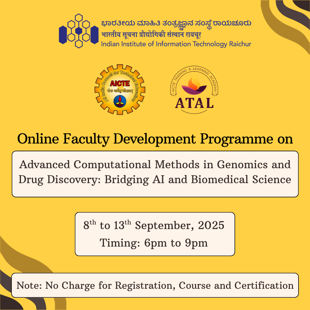 FDP Announcement – AI in Genomics and Drug Discovery by IIIT Raichur & ATAL Academy | News | IIIT Raichur
